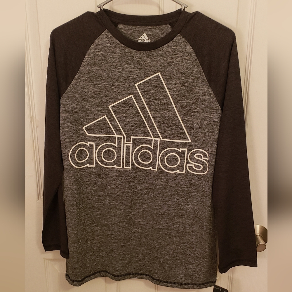 Black & Gray Long Sleeve Adidas Shirt, NWT, Youth Large (14/16)